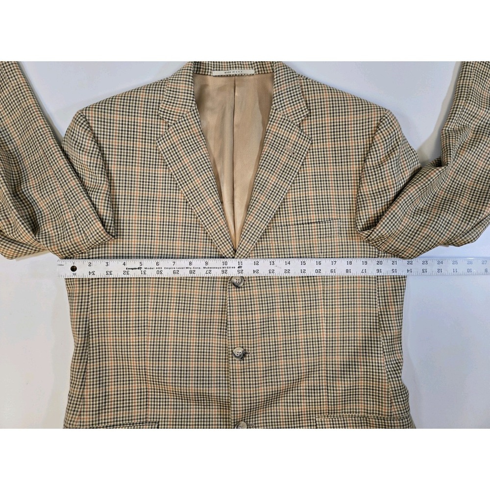 Burberry Men's Silk Wool 3 Btn Blazer Gold Brn Plaid Size 42 Lng Hole In Lining - Picture 16 of 16
